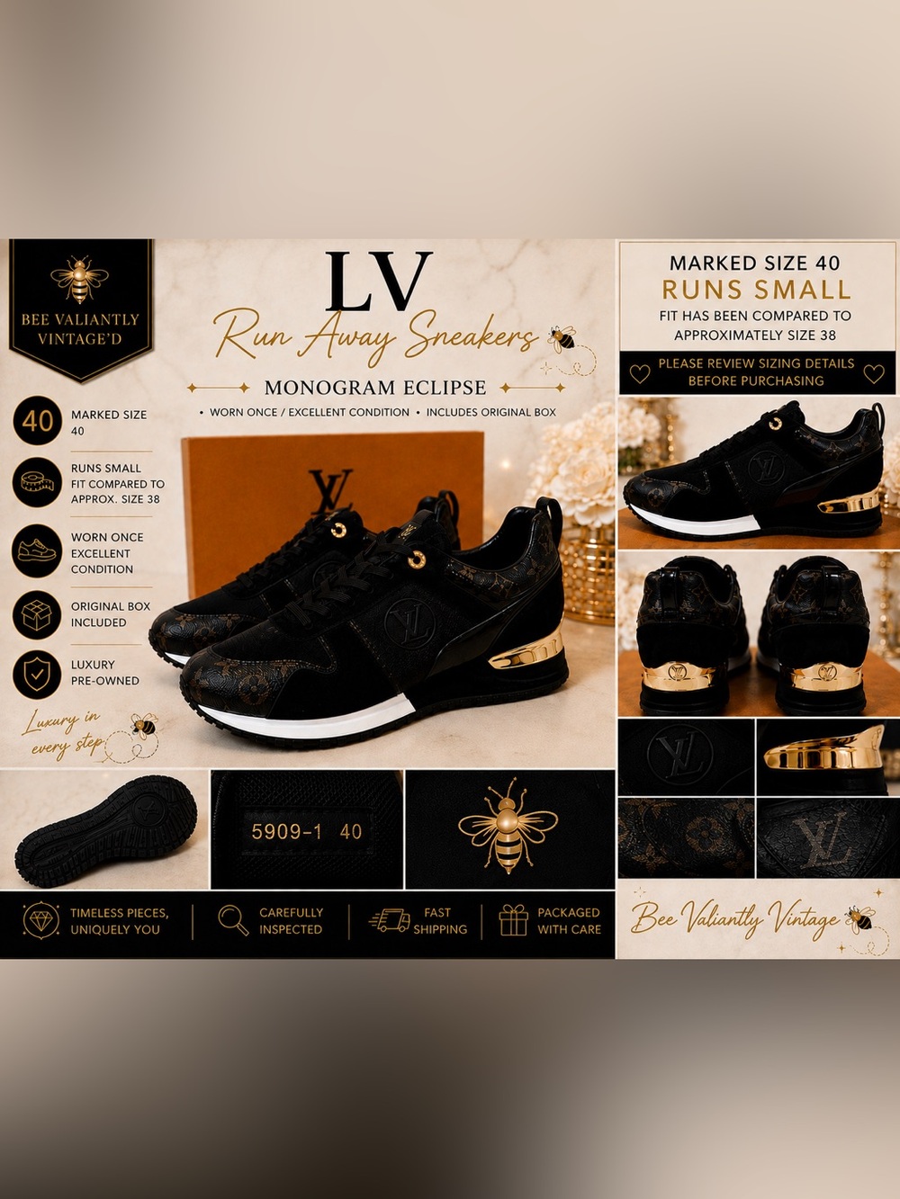 LV Run Away Sneakers | Monogram Eclipse | Marked Size 40